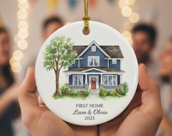 Custom House Portrait Ornament – First Home Christmas Bauble – Personalized New Home Gift for Couple