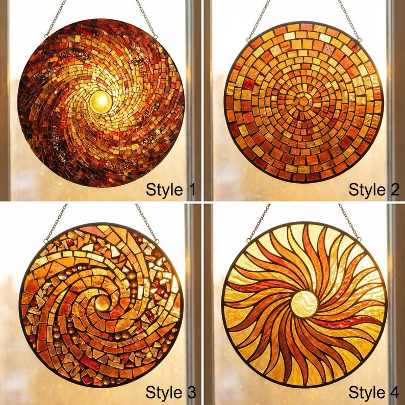 Rainbow Sun Suncatcher – Celestial Window Hanging – 60th Birthday Gift for Dad – Stained Glass Art image 8