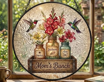 Atrapasueños de jardín personalizado para mamá: vitral con flor de nacimiento para colgar en la ventana, regalo para el Día de la Madre
