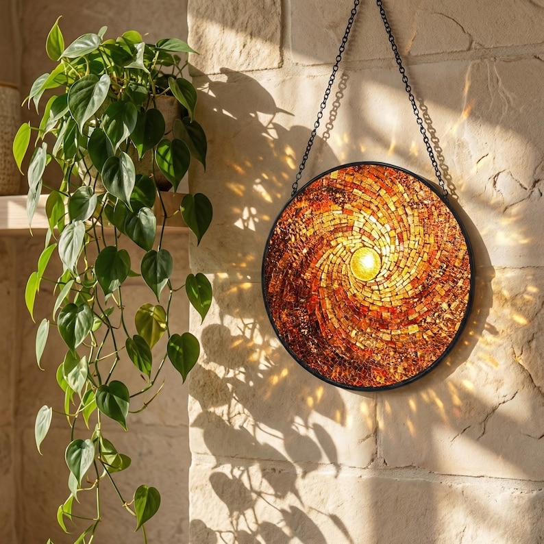Rainbow Sun Suncatcher – Celestial Window Hanging – 60th Birthday Gift for Dad – Stained Glass Art image 10