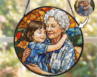 Custom Photo Portrait Suncatcher — Personalized Grandma Gift & Family Keepsake — Stained Glass Window Hanging