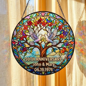 Atrapasueños personalizado para aniversario, regalo para padres por el 50 aniversario de bodas, arte en vidrieras