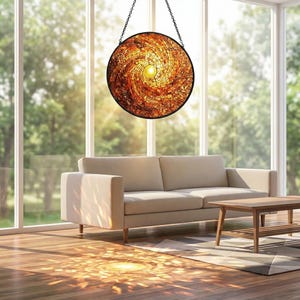 Rainbow Sun Suncatcher – Celestial Window Hanging – 60th Birthday Gift for Dad – Stained Glass Art image 4