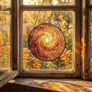 Rainbow Sun Suncatcher – Celestial Window Hanging – 60th Birthday Gift for Dad – Stained Glass Art image 2