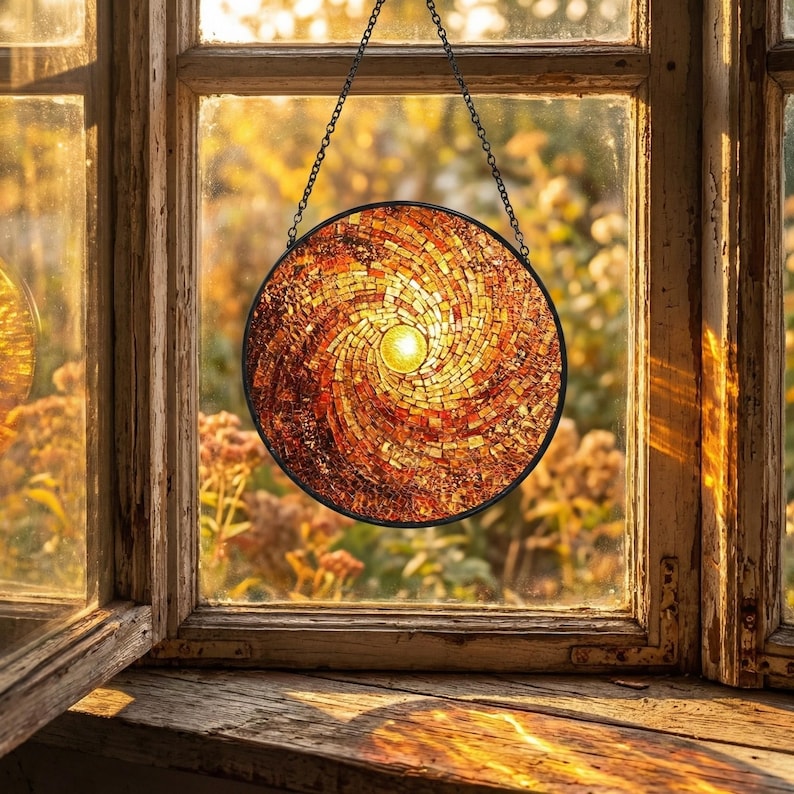 Rainbow Sun Suncatcher – Celestial Window Hanging – 60th Birthday Gift for Dad – Stained Glass Art image 2