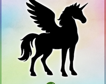 Silhouette licorne licorne ailée : clipart fantastique (téléchargement numérique)