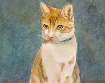 Orange and White Tabby Cat Art, Orange Tabby Cat Watercolor Print, Tabby Cat Art, Orange Tabby Portrait, Watercolor Painting by P. Tarlow
