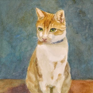 Orange and White Tabby Cat Art, Orange Tabby Cat Watercolor Print, Tabby Cat Art, Orange Tabby Portrait, Watercolor Painting by P. Tarlow