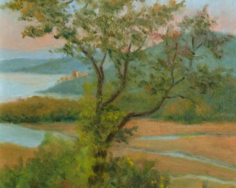 Hudson River Scene from Boscobel Art,  Hudson River Oil Landscape Print, Fall Colors Art, Autumn Tree at Boscobel Art Print by P. Tarlow