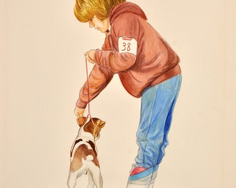 Jack Russell Terrier and Boy Art Print, Boy and Dog Art, Jack Russell Terrier Art, Nursery Room Watercolor Art Print by P. Tarlow