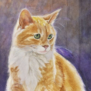 Orange Tabby Portrait Art Print, Tabby Cat Print, Ginger Tabby Art, Marmalade Cat Watercolor Print, Orange Tabby by P. Tarlow