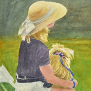 Woman with Dog Art Print, Woman and Shih Tzu Art, Dog Art, Dog and Woman Watercolor, Family, Game Room Wall Art by P. Tarlow