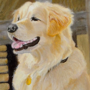 Golden Retriever Portrat Art Print, Golden Retriever Head Oil Painting, Dog at Beach Art Print, Golden Retriever Sitting by P. Tarlow