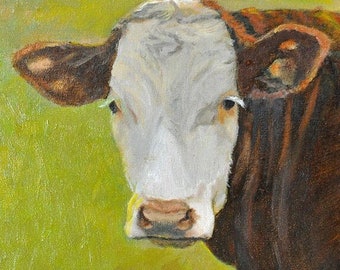 Hereford Cow Art Print, Cow Portrait Print, Farm Animal OIl Painting, Home Decor Wall Art by P. Tarlow
