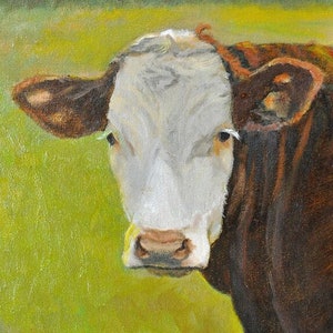 Hereford Cow Art Print, Cow Portrait Print, Farm Animal OIl Painting, Home Decor Wall Art by P. Tarlow