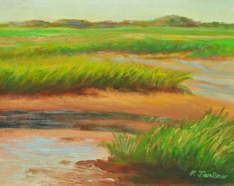 Cape Cod Marsh Art Print, Marshland Oil Landscape Print, Provincetown Moors Art, Nature Art, Home Decor Wall Art by P. Tarlow