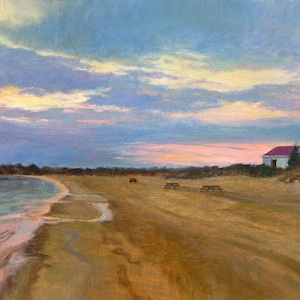 Beach Sundown Art, Shelter Island Sunset Art Print, Beach Scene Art, Beach OIl Landscape Art Print, Home Decor Wall Art by P. Tarlow