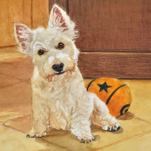 Westie Dog Art Print, West Highland Terrier Art , Westie Puppy Art Print, Westie Watercolor and Colored Pencil Painting by P. Tarlow