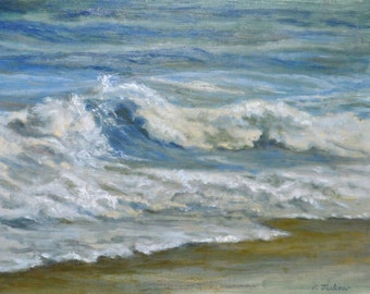 Coastal Waves Art Print, Ocean Waves Art, Beach Art Print, Shore Art, Coastal Beach Oil Landscape Print from Painting by P. Tarlow