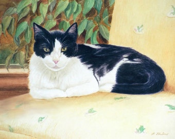 Tuxedo Cat Art Print, Black and White Cat Art, Cat Art Print from Watercolor Painting by P. Tarlow