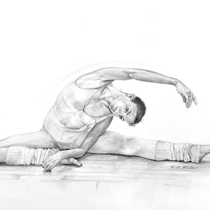 Ballerina Art, Ballet Dancer Print, Ballet Art, Dancer Stretching Art, Dancer Pencil Drawing, Teen, Preteen Room Decor, Dance Lover Gift