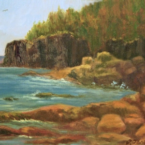 Maine Otter Cliffs Art Print, New England Landscape, Home Decor Wall Art, Acadia National Park Scene from Oil Painting by P. Tarlow