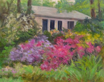 Spring Flowers Art, Flowering Plants Art Print, Spring Colors Art, Springtime Northeast Oil Landscape Art, Home Decor Art by P. Tarlow