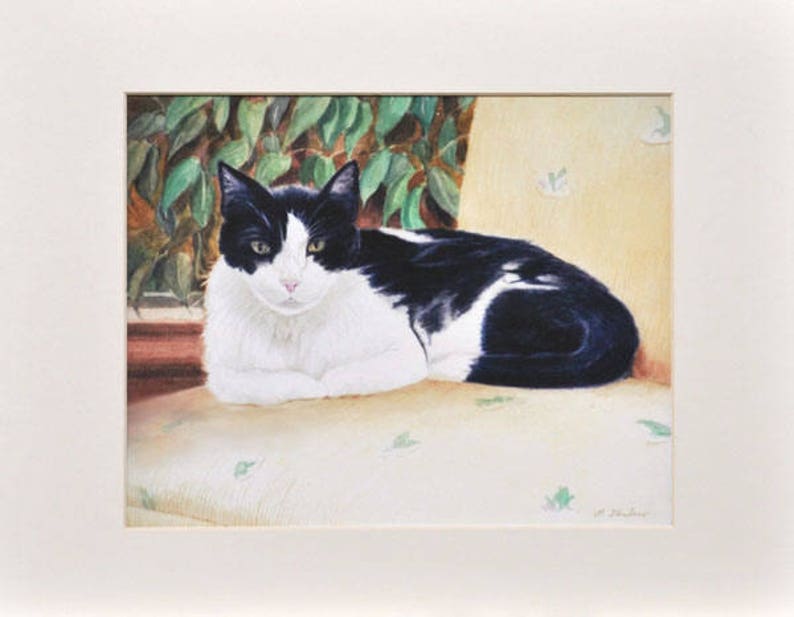 Tuxedo Cat Art Print Black and White Cat Art Cat Art Print - Etsy