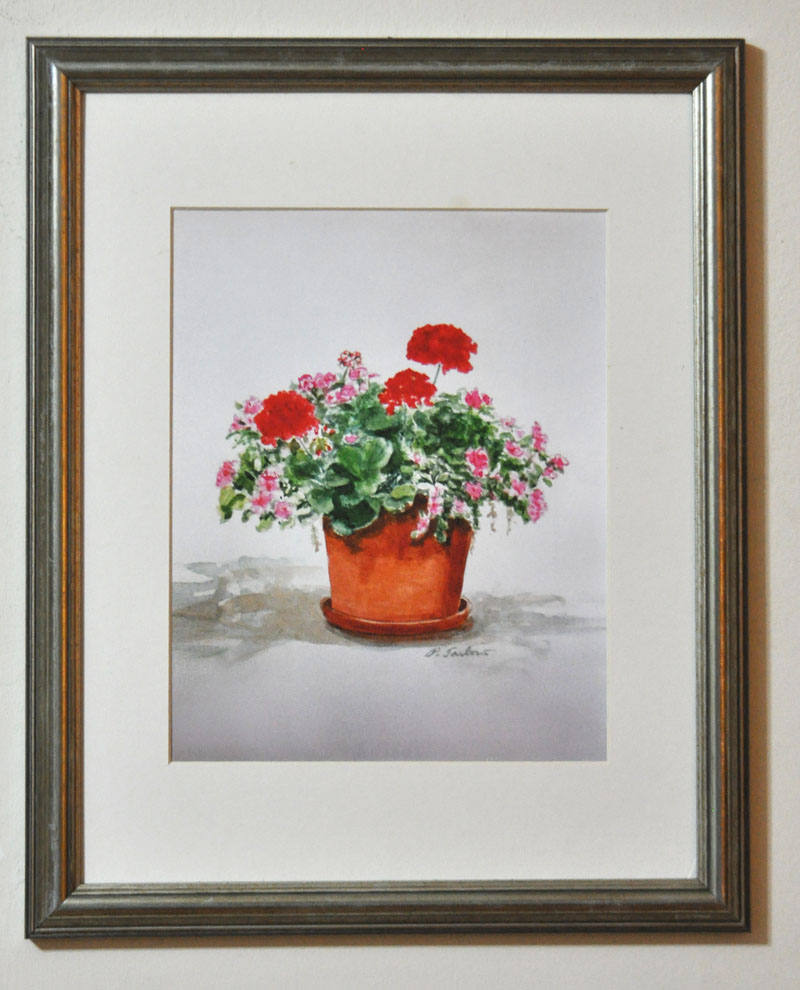Geranium Art Print, Red Geraniums in Planter Art, Watercolor Spring ...