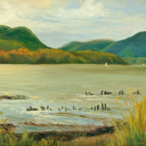 Hudson River from Beacon Art Print, Beacon Waterfront on the Hudson, Hudson River Scene, Home Decor Wall Art from Oil Landscape by P. Tarlow