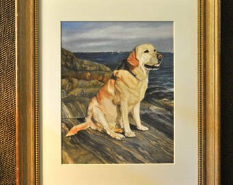 Yellow Labrador Retriever Art Print, Yellow Lab on Rocks Art, Yellow