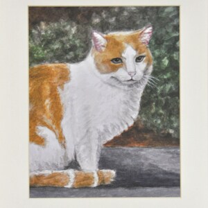 Orange and White Cat Art Print, Orange and White Cat Watercolor, Cat Art Print, Cat in Garden Painting by P. Tarlow