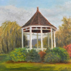 Gazebo at Garrisons Landing Art Print, Hudson River Fall Landscape, Gazebo on Hudson Autumn Print from Oil Painting by P. Tarlow