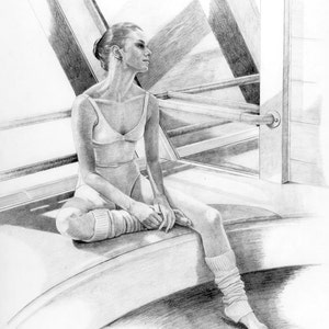 Ballet Dancer Resting Art Print, Ballet Drawing, Ballerina Pencil Drawing, Woman Dancer Print, Home Decor Wall Art, Dance Lover Gift