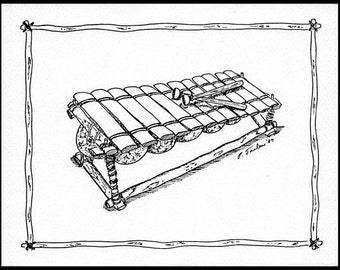 Music Greeting Cards, Set of 4, African Xylophone, Balofon, Music Pen & Ink Notecards, Musical Instrument Notecards,Gift for Musician