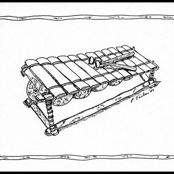 Music Greeting Cards, Set of 4, African Xylophone, Balofon, Music Pen & Ink Notecards, Musical Instrument Notecards,Gift for Musician