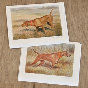 Vizsla Dogs Set of 2  or 4 Notecards, Hungarian Vizslas 5x7 Art Notecards with Envelopes, Blank Inside