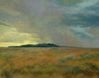 New Mexico Foxears Mountain Storm Art Print, Monsoon Season Print,Home Decor Wall Art, Southwest Art Landscape Oil Painting by P. Tarlow