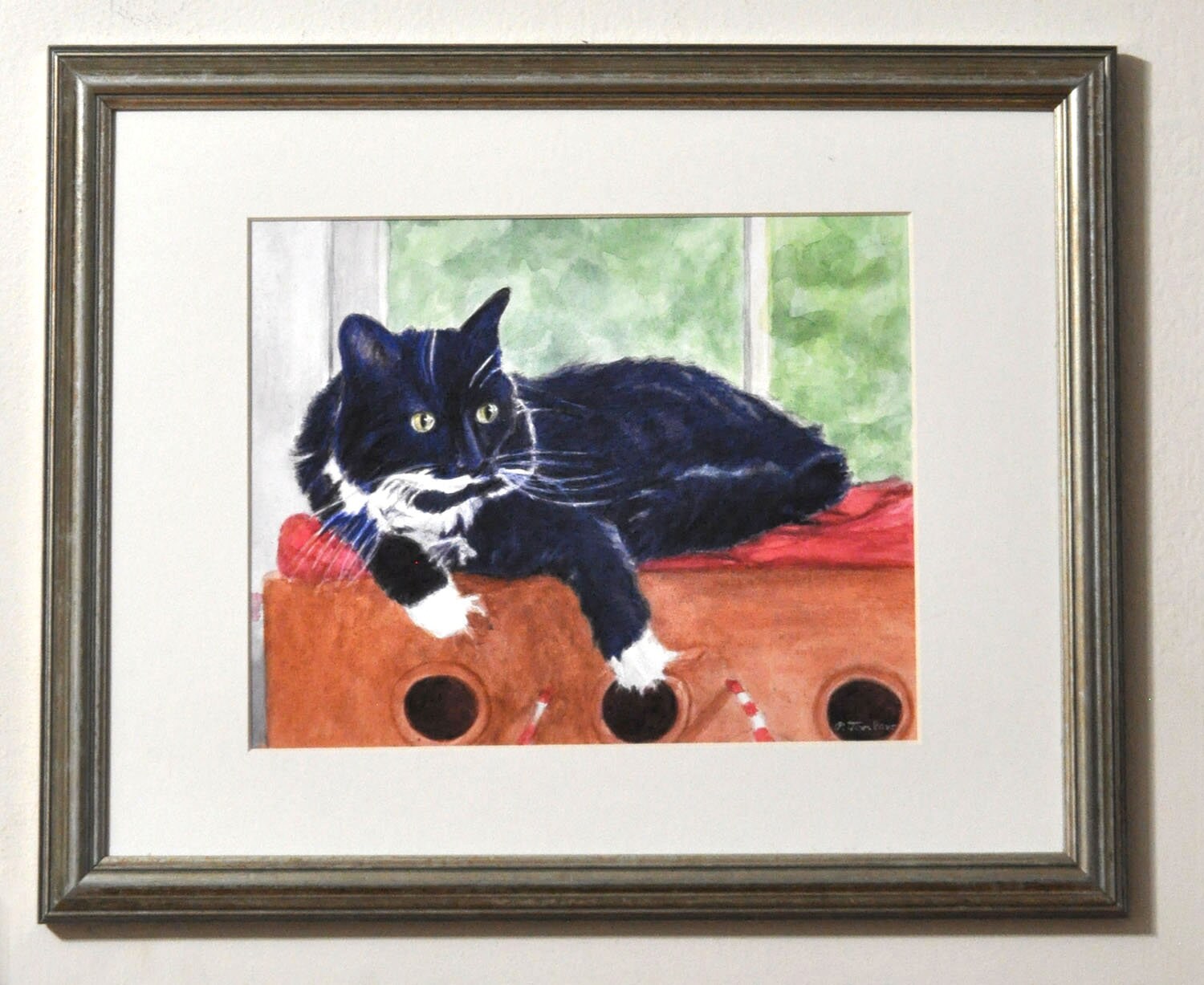 Tuxedo Cat Art, Black and White Cat Art Print, Black Cat With White ...