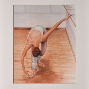 Ballet Dancer Art Print, Ballet Dancer Drawing Art, Ballerina Art, Ballet Dancer Colored Pencil Drawing by P. Tarlow Print in 11"x14" mat