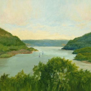 Hudson River from Bear Mountain Art Print, Water Art, Hudson River Oil Landscape Print, Nature Art, Home Decor Wall Art by P. Tarlow