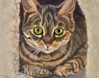 Brown Tabby Cat Art Print of My Watercolor Painting Artwork Artist Huge ...