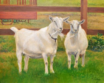 Goat Art Print, Goats Countrycore Oil Painting, Goats on Farm Art, Farm Animal Art, Farmyard Painting, Home Decor Wall Art by P. Tarlow