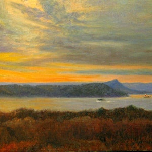 Hudson River Sunset Art Print, Hudson River Autumn Print, Home Decor Wall Art, Hudson River Oil Painting by P. Tarlow