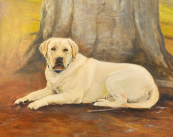 Yellow Labrador Retriever Reclining Art, Labrador Retriever in Nature Print, Dog Watercolor Art Print, Room Decor Wall Art by P. Tarlow