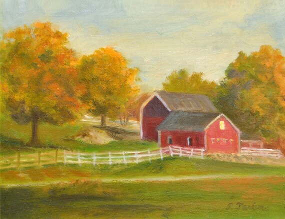 Red Barn Art Red Barns Print Autumn Landscape Art Oil Etsy