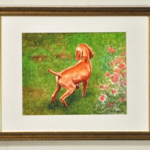 Vizsla Dog Art Print, Vizsla Puppy in Garden Print, Vizsla Puppy Art, Dog Watercolor Art Print, Vizsla Watercolor Painting by P. Tarlow image 4