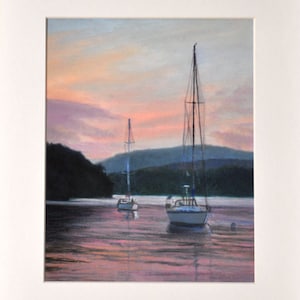 Hudson River Sailboats at Sundown Art Print, Hudson River Garrison Oil Landscape Print, Water Art, Home Decor Wall Art by P. Tarlow