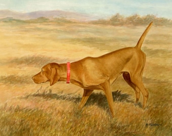 Vizsla Art Print, Vizsla in Field Print, Hunting Dog Watercolor, Vizsla Lover Gift, Dog Art, Vizsla Watercolor from Painting by P Tarlow