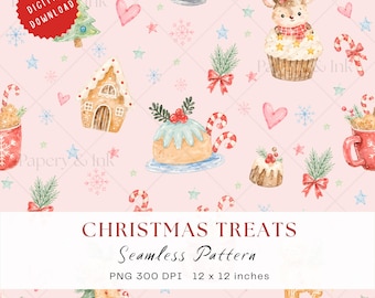 Christmas Gingerbread Watercolor Seamless Pattern: Festive Digital Paper (PNG Download)